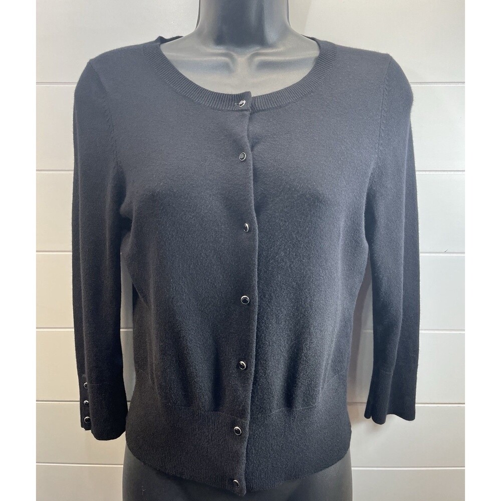 VTG Y2K Express Cardigan Sz Small Black Cropped Rhinestone Buttons Pinup Retro